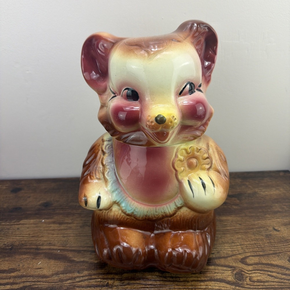 American Bisque Bear Cookie Jar  Bear With Cookie 1940s 1050s Rare